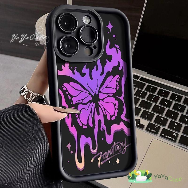 สำหรับ iPhone11 13 FOR เคสไอโฟน14 15 12 pro max 6 7 8 14 15 Plus X XR XS Max การ์ตูน ผีเสื้อที่มีสีสัน รุ่น TPU Soft เคส