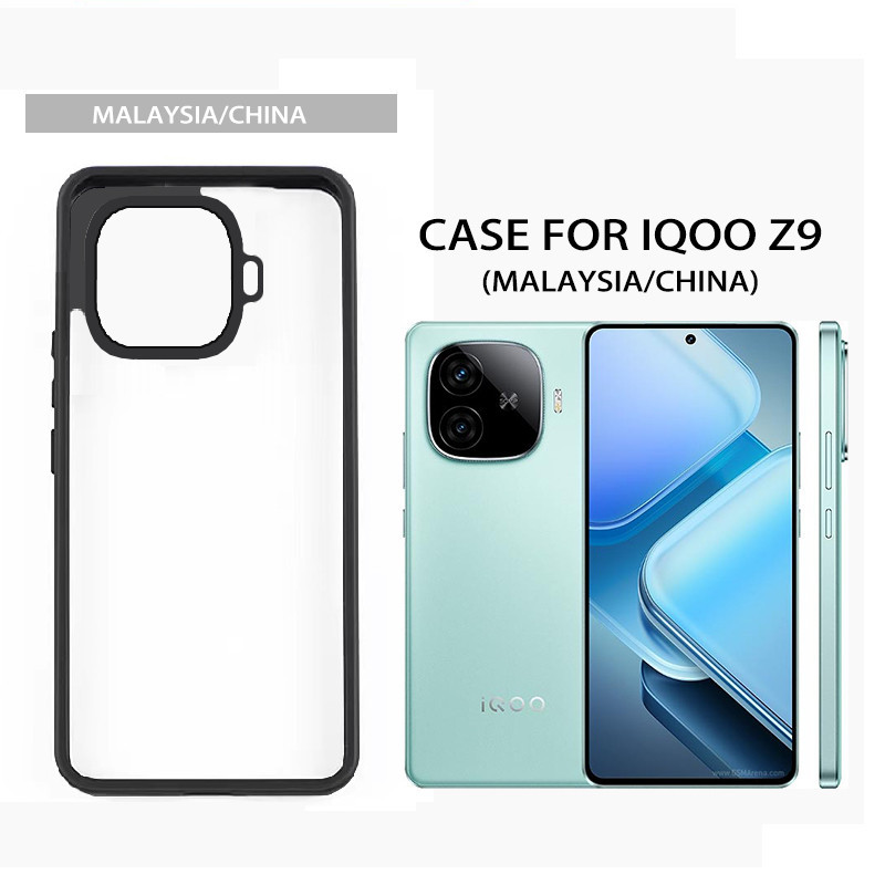สไตล ์ ใหม ่ หรูหราสําหรับ IQOO Z9 มาเลเซียรุ ่ นจีน Z9 TURBO & รุ ่ นนานาชาติขอบสีดํากลาง PC board anti-fall สูงโปร ่ งใส PC เคสโทรศัพท ์ แข ็ ง