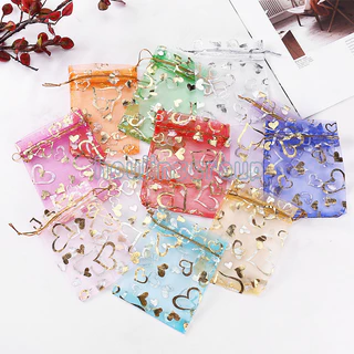 50 ชิ้น/ล็อต Love heart Organza กระเป๋าคริสต์มาสงานแต่งงาน Voile ของขวัญกระเป๋าเครื่องประดับบรรจุ Drawstring ตกแต่งกระเป๋า