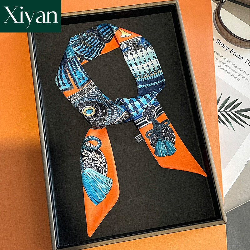 พร้อมสต็อกใหม่แฟชั่นผู้หญิงพิมพ์กระเป๋าจับผ้าพันคอผ้าพันคอคอผ้าพันคอผมผ้าพันคอกระเป๋าสายริบบิ้น - รูปที่ 3