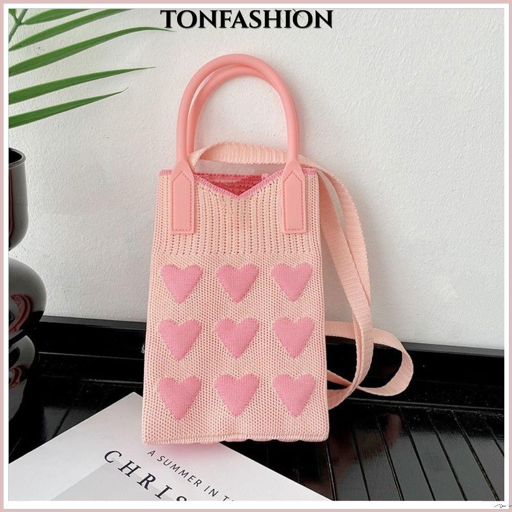 Tonfashion กระเป๋าถือ ถักนิตติ้ง แฮนด์เมด มินิ ผูกปม กระเป๋าข้อมือ นํากลับมาใช้ใหม่ได้ ความจุสูง ถัก กระเป๋าใส่โทรศัพท์ ผู้หญิง