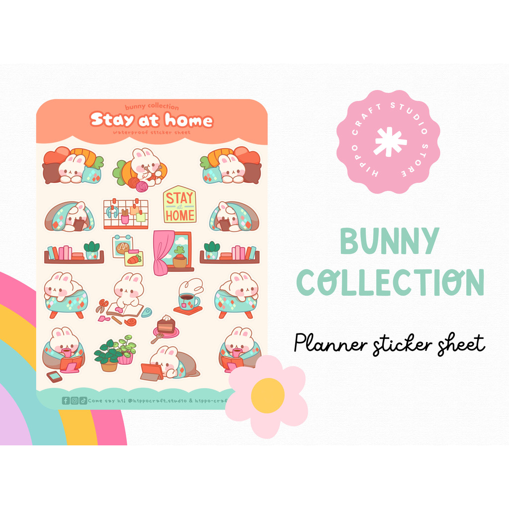 Stay at home | Bunny collection อยู่บ้าน สติ๊กเกอร์การ์ตูน น่ารัก ตกแต่งแพลนเนอร์
