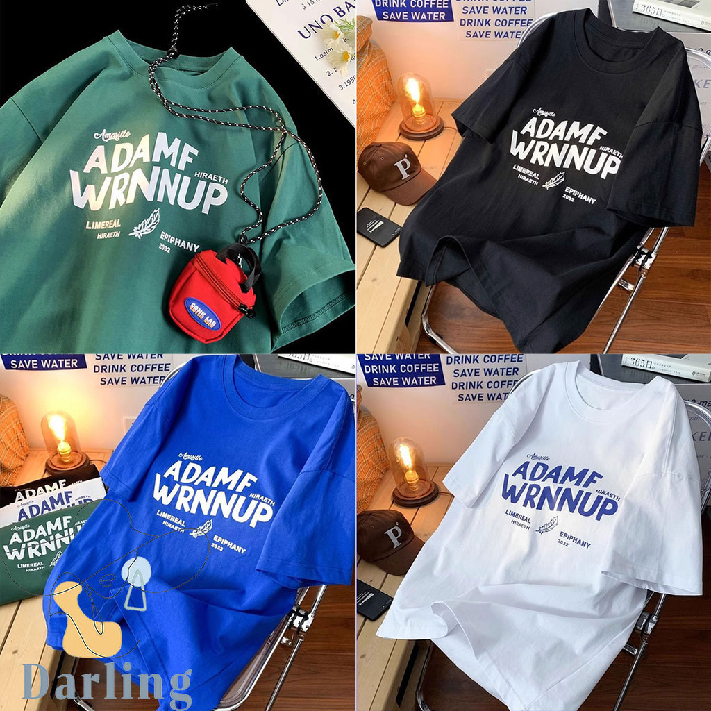 เสื้อยืด Oversize สีพื้น แต่งพิมพ์ลาย สไตล์เกาหลีเกาใจ