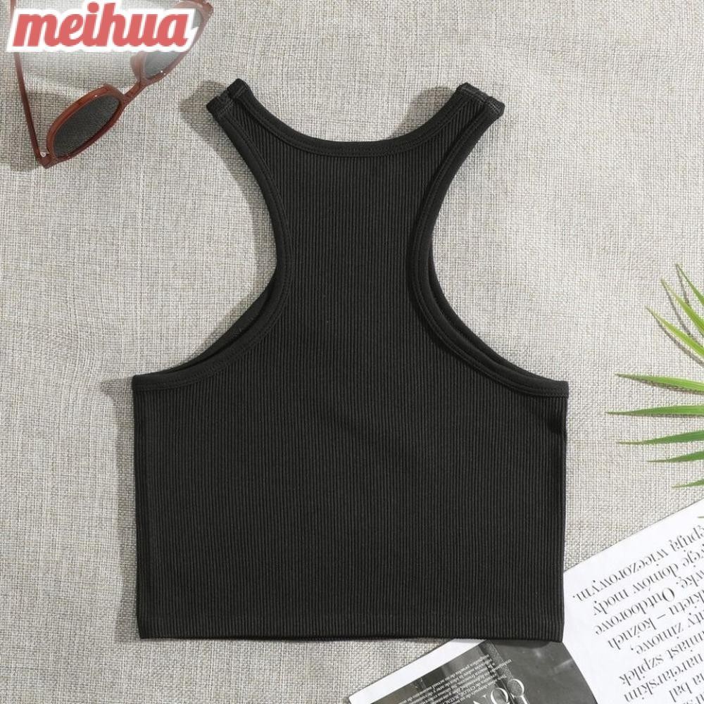 Meihua กีฬา Outwear, Rib-Knit สบายโยคะ Vest, แฟชั ่ นทนทาน Breathable สีทึบ Crop Tops หญิง