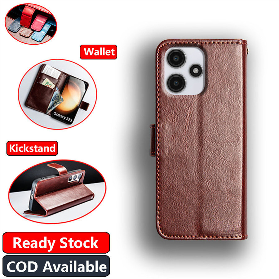 Xiaomi Redmi 12 Note 12R 4G 5G Vintage Classic Leather Wallet Folio Case Flip Notebook Style Cover with Magnetic Closed Kickstand Card Slots