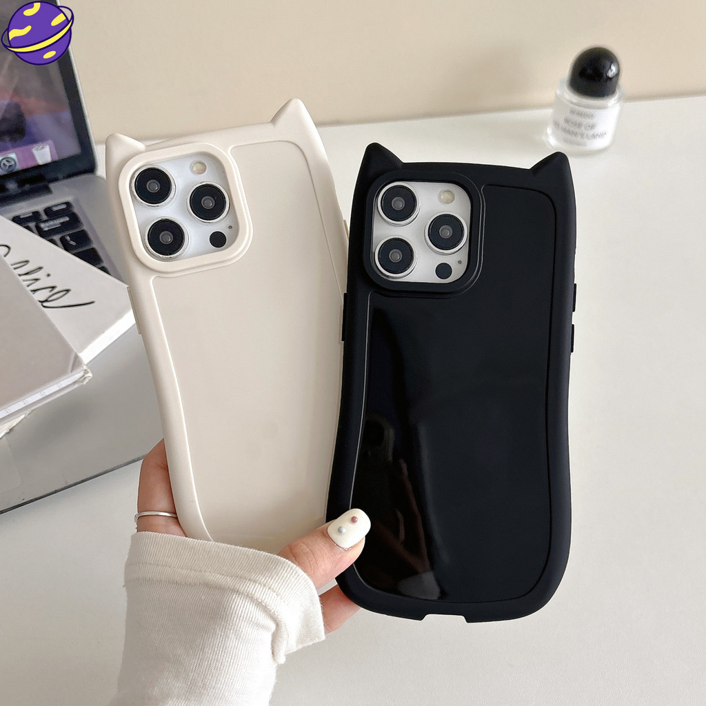 สีทึบ 3D หูแมวซิลิโคนเคสโทรศัพท์ 15 14 13 12 11 Pro X XS Max XR 7 8 14 15 Plus Matte การ์ตูนป้องกันปกอ่อน TPU Anti Falling ปลอก