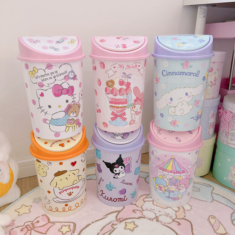 Melody Kuromi ถังขยะถังขยะพลาสติกในครัวเรือนห้องนั่งเล่นห้องนอนห้องน้ําถังขยะตะกร้า