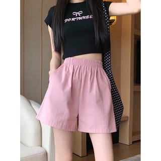 Floerns S-4XL กางเกงขาสั้นผู้หญิง แต่งกระเป๋า สีพื้น สไตล์ลำลอง