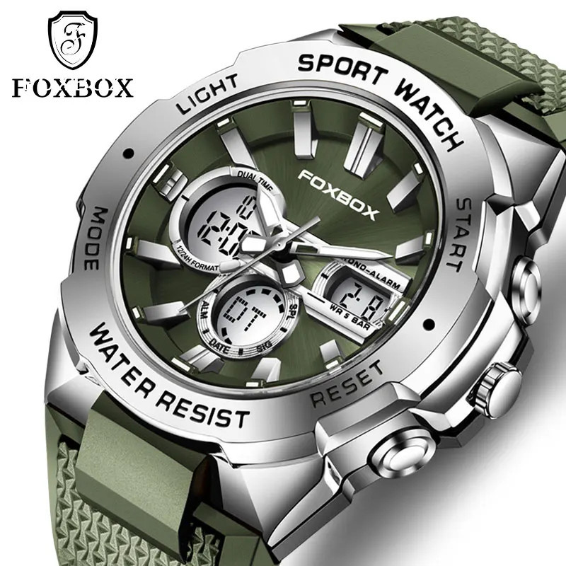 LIGE Jam Tangan Lelaki Watch Men Luminous Sport Waterproof Quartz Digital Dual Display Wristwatch