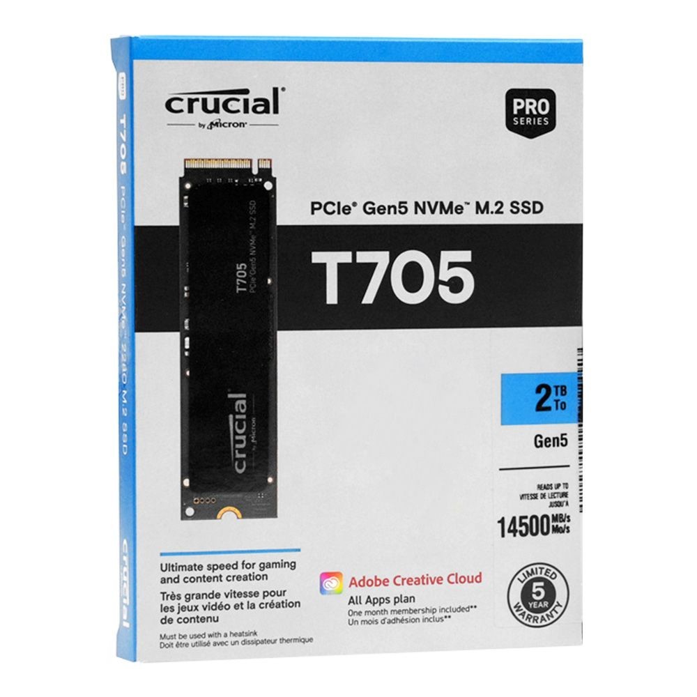 Crucial T705 2TB PCIe Gen5 NVMe M.2 2280 SSD (CT2000T705SSD3), R:14500MB/s