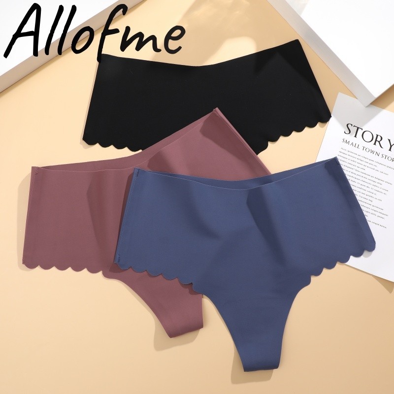 Allofme Seamless Thong Wavy Design Panty สําหรับผู ้ หญิงสีทึบและกางเกงชั ้ นในสบาย