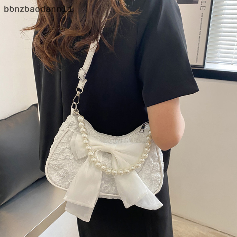 [BBNZDD ] Pearl Vintage Handbag Bow Crossbody Bag Fashionable Women 's Trendy Shoulder Bag BVAH