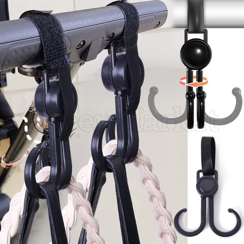 รถเข็นเด็กตะขอคู่-ตะขอหลังเบาะรถ-360° Rotation, Adjustable, Nylon Glue Tape - ที่วางแขวนกระเป๋าของชํา - ที่จัดระเบียบมัลติฟังก์ชั่น