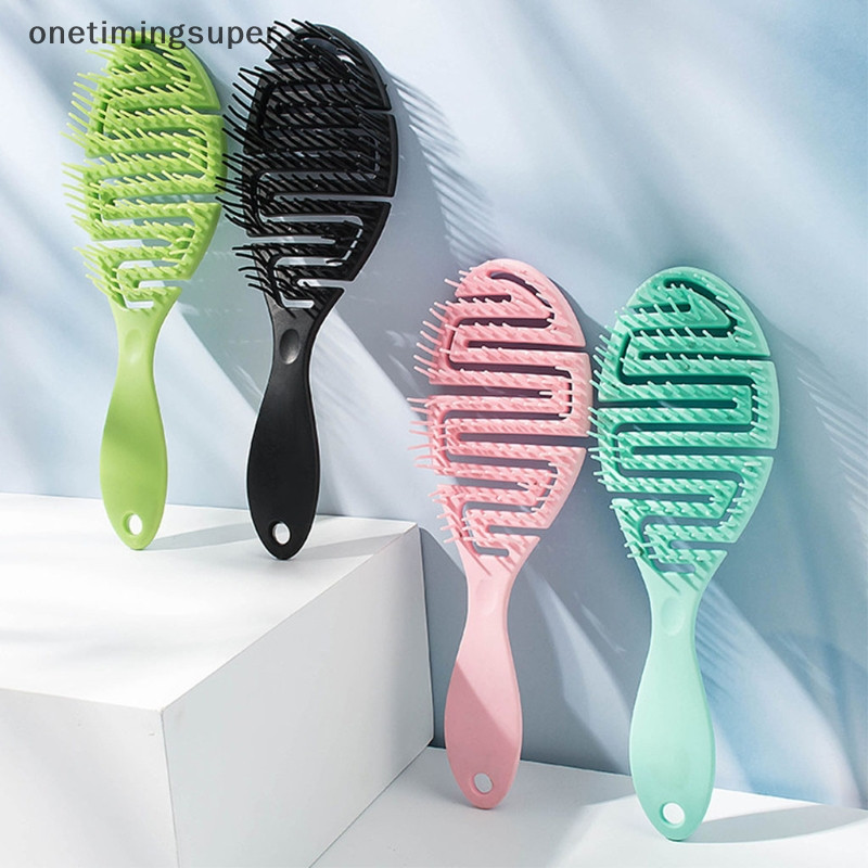 Onetimingsuper แปรงเปียก DryCurved หวีนวดปุยรูปร ่ างซี ่ โครง Curling หวีผมเปียก OTP
