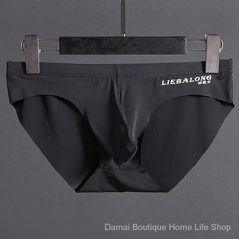 ใหม่ชุดชั้นในชายผ้าไหมน้ําแข็งกางเกงเย็นผู้ชายบางเล็กน้อยโปร่งใสไม่มีรอยต่อ U-Convex ต่ําเอวเซ็กซี่ชุดชั้นในผู้ชาย Quick @