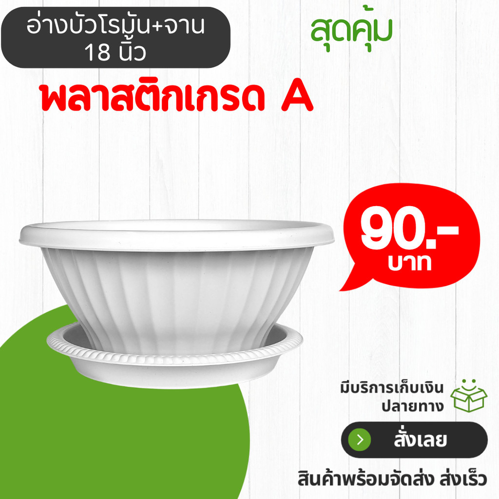 กระถาง กระถางต้นไม้ กระถางอ่างบัวโรมัน+จาน ขนาด 18 นิ้ว สีขาว Bundle 2 ใบ ชิ้น อัน