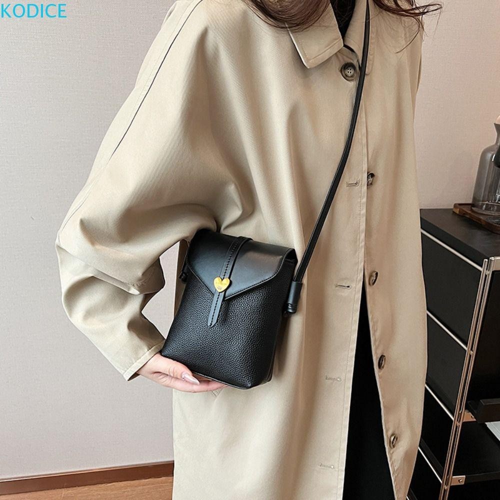 Kodice Love Heart Phone Bag, Leather Flap PU Crossbody Bag, Simple Korean Style Square Zipper Simple Phone Bag Outdoor