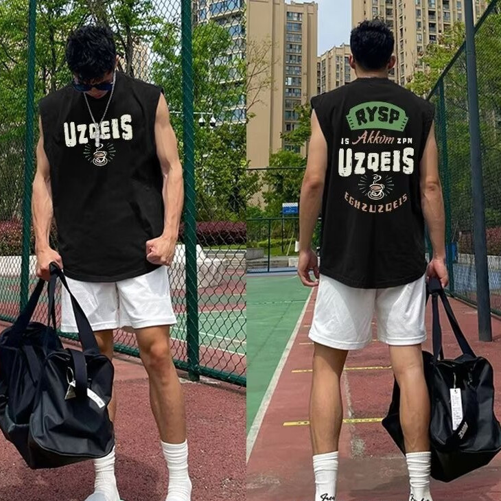 Street Wear กีฬาบาสเกตบอลเสื ้ อยืดเสื ้ อกั ๊ กแขนกุด Heavy American Retro Casual เสื ้ อกั ๊ กด ้ านบน