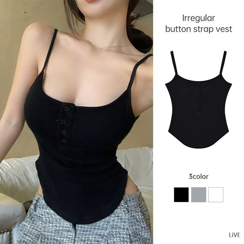 ปุ่มไม่สม่ำเสมอ Camisole ผู้หญิงฤดูร้อนแขนกุด Bottoming การออกแบบเสื้อ Sense Slim FITTING TOP LIVE