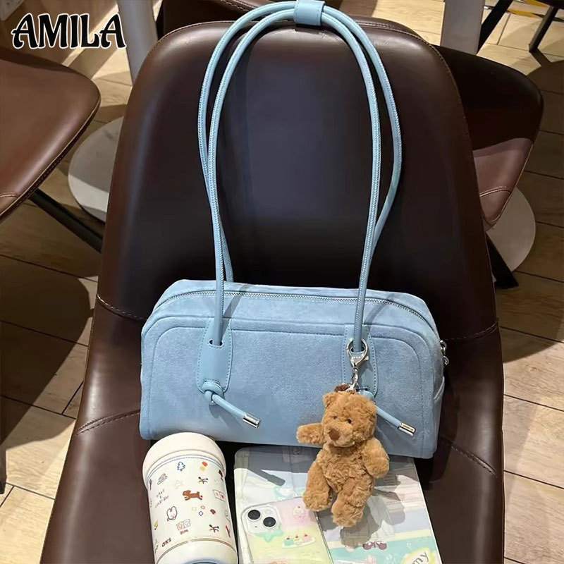 Amila High Sense Boston Bag ความจุขนาดใหญ ่ สบายๆแบบพกพา Commuter 's All-Matching Shoulder Baguette Bag