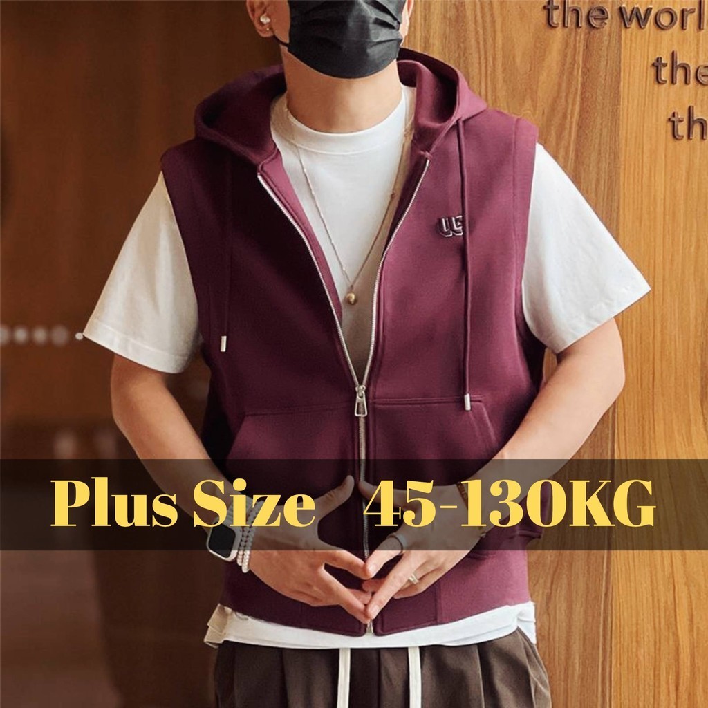 45-130kg Plus ขนาดผู ้ ชาย Casual ปักเสื ้ อกั ๊ กแขนกุดซิป Hoodies