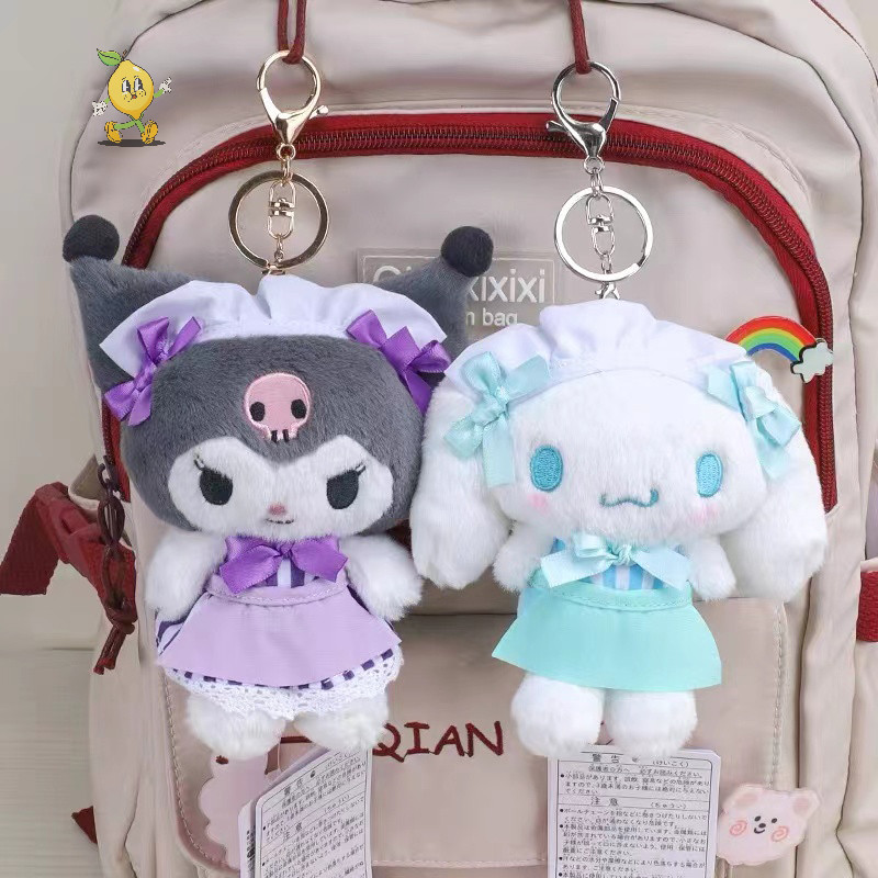 [mozh] Lolita Sanrio Plush ของเล่นชุดแม่บ้าน Hello Kitty Kuromi Cinnamoroll Melody จี้ตุ๊กตาตุ๊กตาพวงกุญแจรถแหวนกระเป๋าตกแต่ง [TH]