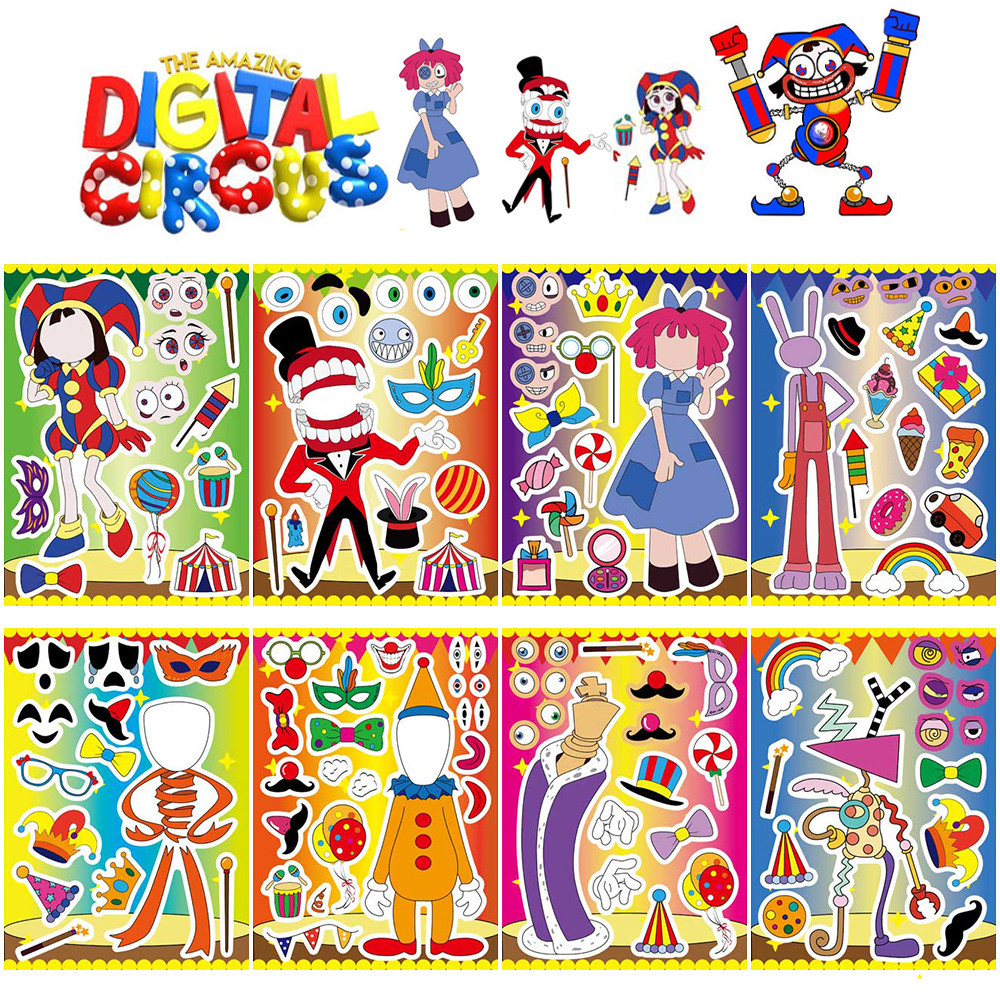 3d การ ์ ตูน The Amazing Digital Circus Theme ปริศนาสติกเกอร ์ เหมาะสําหรับของขวัญวันเกิดของเล ่ นสติกเกอร ์