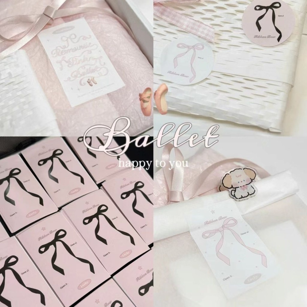 Koo Ka บัลเล ่ ต ์ สไตล ์ โบว ์ สติกเกอร ์ ปิดผนึกสไตล ์ เกาหลี ins Simple คู ่ มือวัสดุ Collage สติกเกอร ์ ตกแต ่ ง diy การจัดส ่ งบรรจุสติกเกอร ์ ซีล