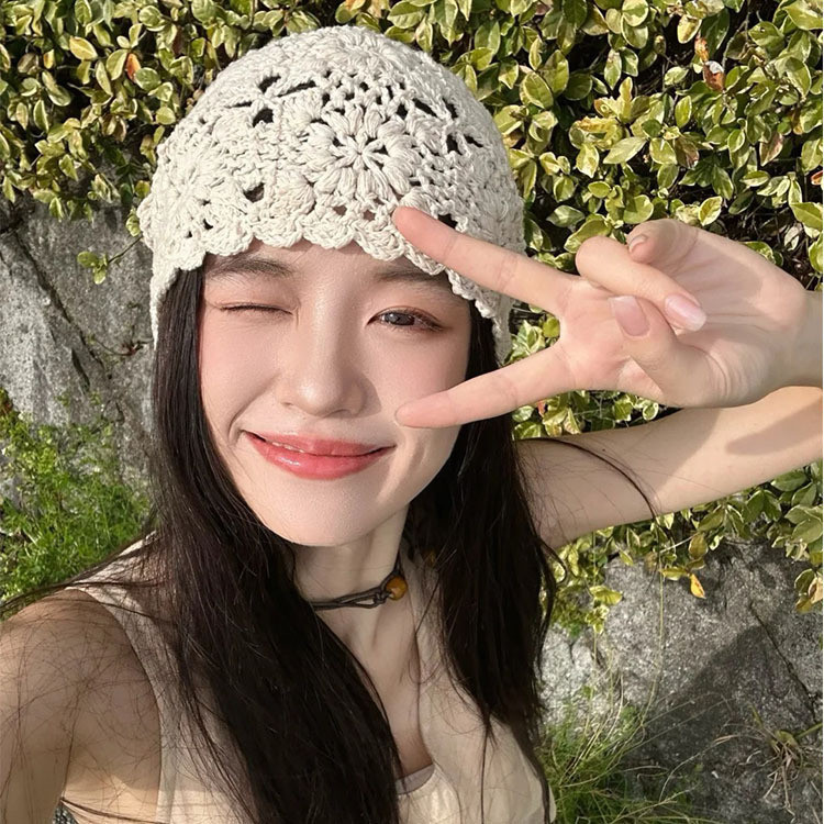 หมวกถักโครเชต ์ แฮนด ์ เมดสาวร ้ อนฤดูร ้ อนหมวกกองบาง