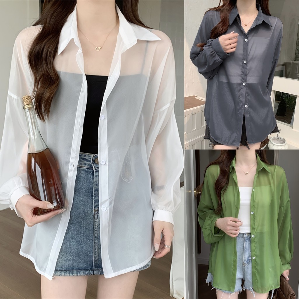 Suysuy พร้อมส่ง เสื้อคลุม ทรงเสื้อเชิ้ต ผ้าชีฟอง ใส่สบาย เนื้อผ้าเบาบาง ไม่ร้อน แฟชั่นสำหรับผู้หญิง