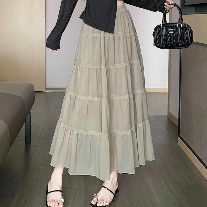 💖Bonnie💖กระโปรงผู้หญิง เอวยางยืด เอวกลาง🥰ผ้าจีบ ทรงเอ กระโปรงยาว💥สไตล์ลำลอง - รูปที่ 2