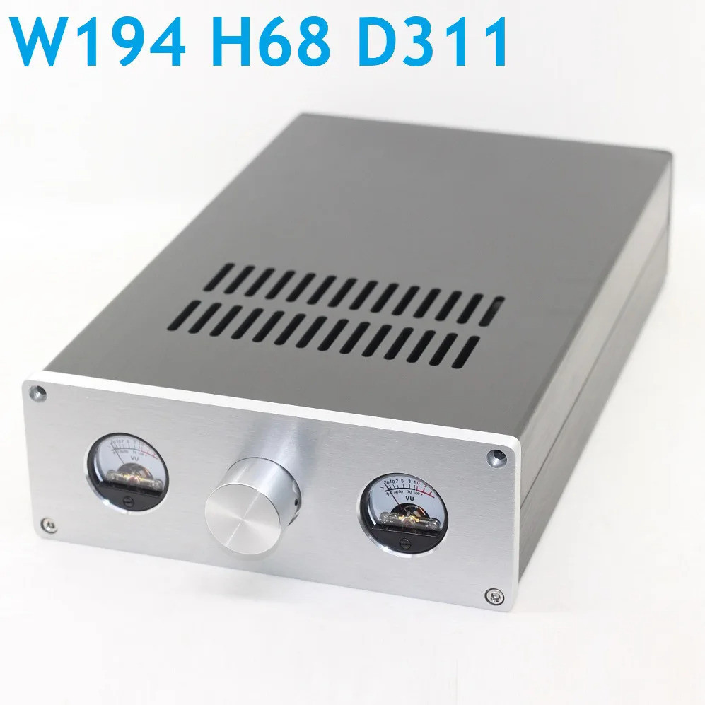 W194 H68 D311 VU 1907 เมตรแชสซี DIY อลูมิเนียม Dual Channel DAC ถอดรหัส Enclosure เครื่องขยายเสียงหลอด Amp กล่องหูฟัง HiFi