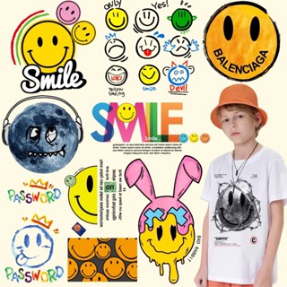 ใหม่ยิ้มใบหน้าแฟชั่นเสื้อยืดพิมพ์สติกเกอร์การ์ตูนยิ้มแสดงออก…