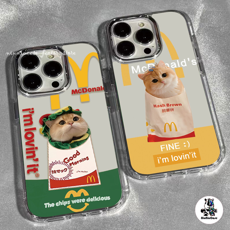 เคสไอโฟน11 For iPhone 11 13 12 14 15 Pro Max X XS 7 Plus เคส แมคโดนัลด์หี รูปแบบโปร่งใส ซิลิโคนนุ่มกันกระแทก กรอบรูปโลหะ