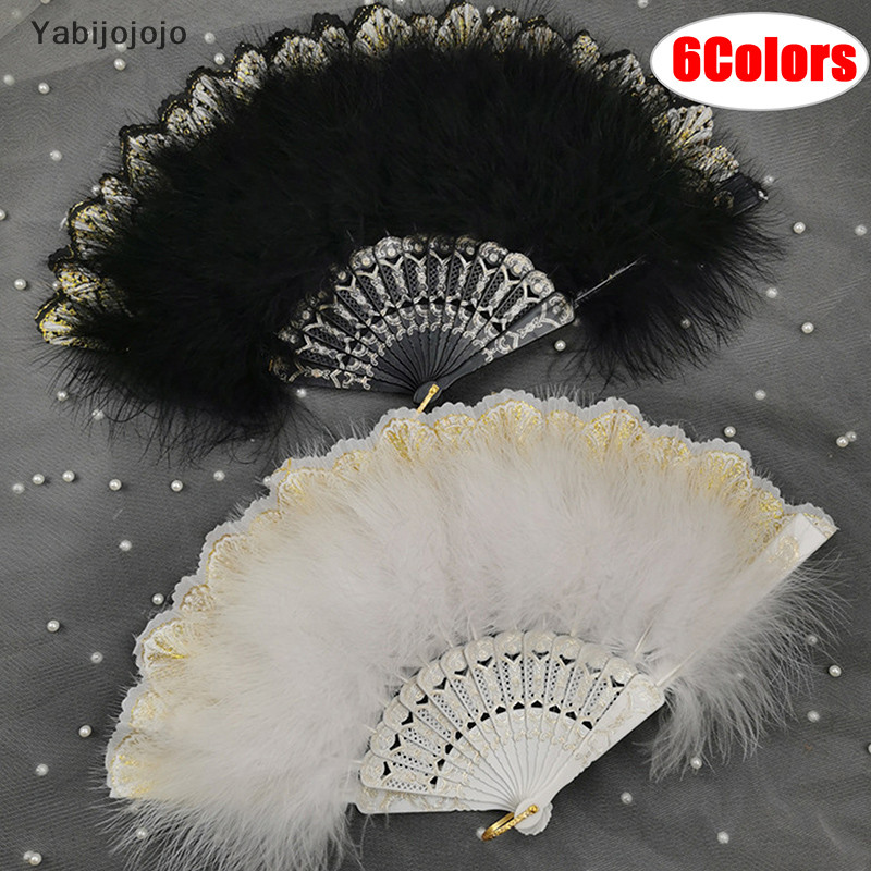 Yabijojojo Lolita Feather พัดลมพับ Fairy Dark Gothic Court Dance งานแต่งงานตกแต่งใหม่