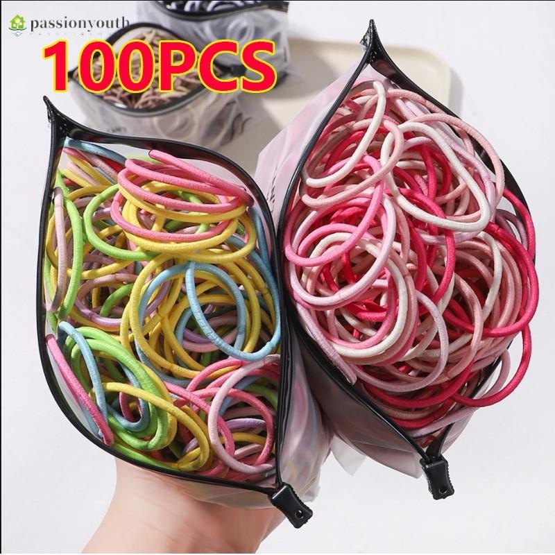 shopee choice badgeยางรัดผมหางม้า แบบยืดหยุ่น สีแคนดี้ เครื่องประดับ สําหรับผู้หญิง 100 ชิ้น