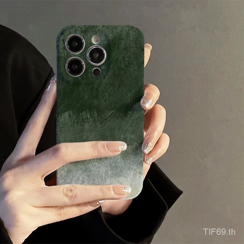 Simple Art ภาพวาดสีน้ํามันสีเขียวเข้มเคสโทรศัพท์ iPhone เหมาะสําหรับ iPhone 12promax xr 7plus 8plus 