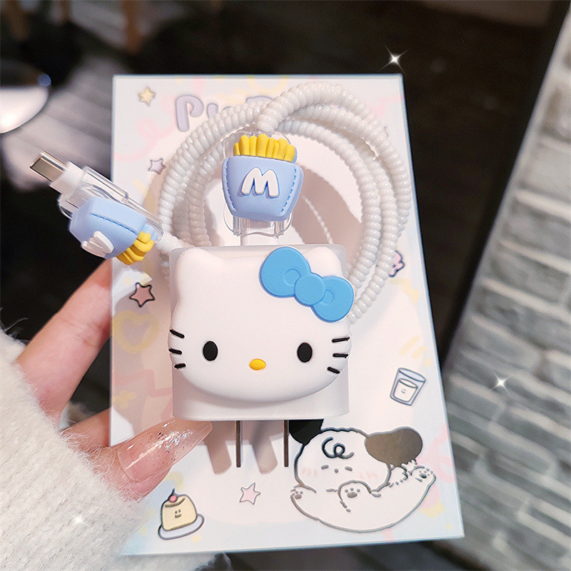 น่ารัก Hello kitty ตกแต่ง 18 W/20 W Charger Protector ชุด Soft TPU Charger Case Cable Protector สําหรับ iPhone11 12 13 14pro max