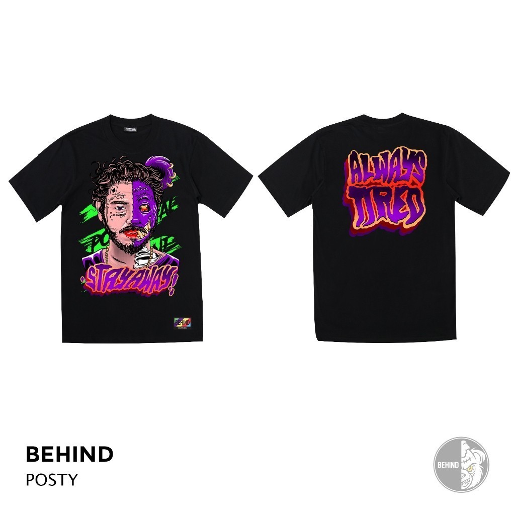 ผ้าฝ้ายแท้   BEHIND เสื้อยืด “ POST MALONE “ แฟชั่นแฟชั่นแขนสั้น T-SHIRT