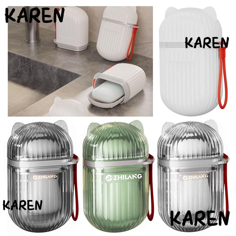 คอนเทนเนอร์สบู่กลางแจ้ง KAREN จานสบู่สําหรับเดินทางแบบใสสําหรับสัตว์เลี้ยง สบู่ขนาดเล็ก กล่องเก็บสบู่ปิดผนึกกันน้ําแบบพกพา