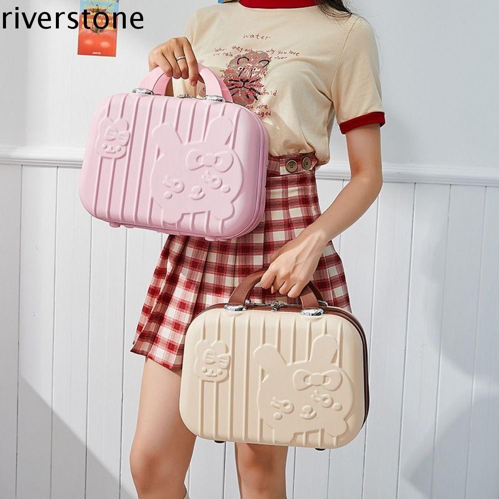 Riverstone กระเป๋าเดินทางแบบพกพา, กระเป๋าเดินทางการ์ตูนกระต่าย, กล่องสี่เหลี่ยม ABS ขนาด 14 นิ้วขนาดเล็กสําหรับสุภาพสตรี