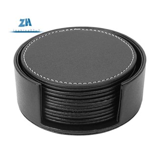 ชุดที่รองแก้วเครื่องดื่มหนัง 6 ชิ้นแผ่นรองแผ่นรองถ้วยแก้วทรง…