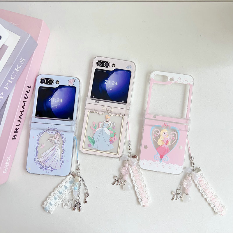 เคสโทรศัพท์แบบพับได้สําหรับ Samsung Galaxy Z Flip6 Flip5 Flip4 Flip3 สร้อยข้อมือเจ้าหญิงน่ารัก Hard TPU เคสโทรศัพท์