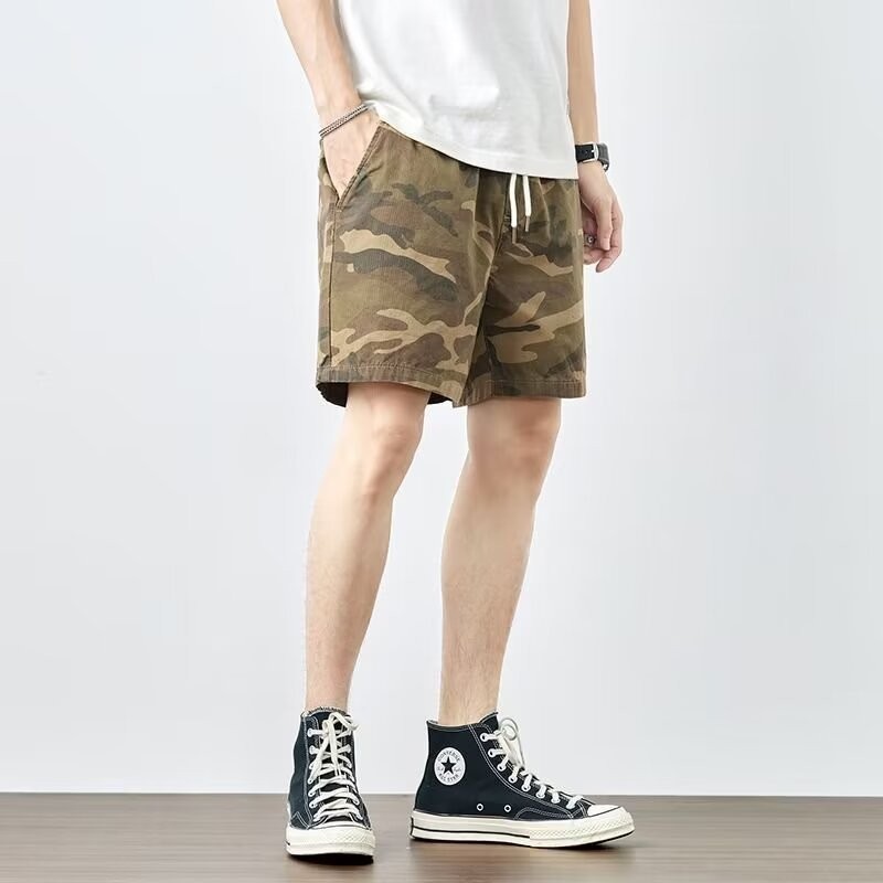 กางเกงขาสั้นผู้ชายลายพรางผ้าฝ้ายแท้ลําลอง capris