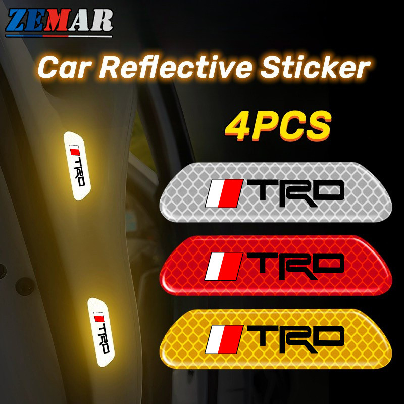 4 ชิ้น Toyota TRD ประตูรถสติกเกอร์สะท้อนแสง Scratch สติกเกอร์ป้องกันความปลอดภัยคําเตือนรถสติกเกอร์ Bright Luminous At Night สําหรับ for Toyota Prius Fortuner Corolla Cross CHR Camry Wish Vios Veloz Estima Sienta Yaris Ativ Altis Hilux Revo Sienta bZ4X Hia