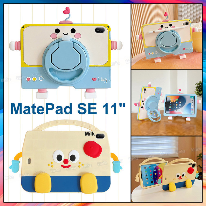 สําหรับ Huawei MatePad SE 11.0 นิ้ว 2024 MatePad 11 2021 2023 MatePad Air 11.5 MatePad 11.5S 11.5 กรณี Kickstand กันกระแทกเด็กปลอดภัยน่ารักการ์ตูนหุ่นยนต์กันกระแทก