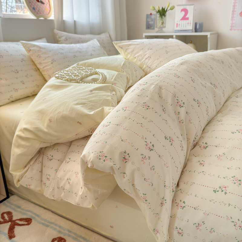 1200tc Pastoral Style100% ผ้าฝ้าย 4 in 1 Cadar แบน Super Single ติดตั้งผ้าปูที่นอนชุดปลอกหมอนเดี่ยว/Queen/King ชุดผ้าปูที่นอน