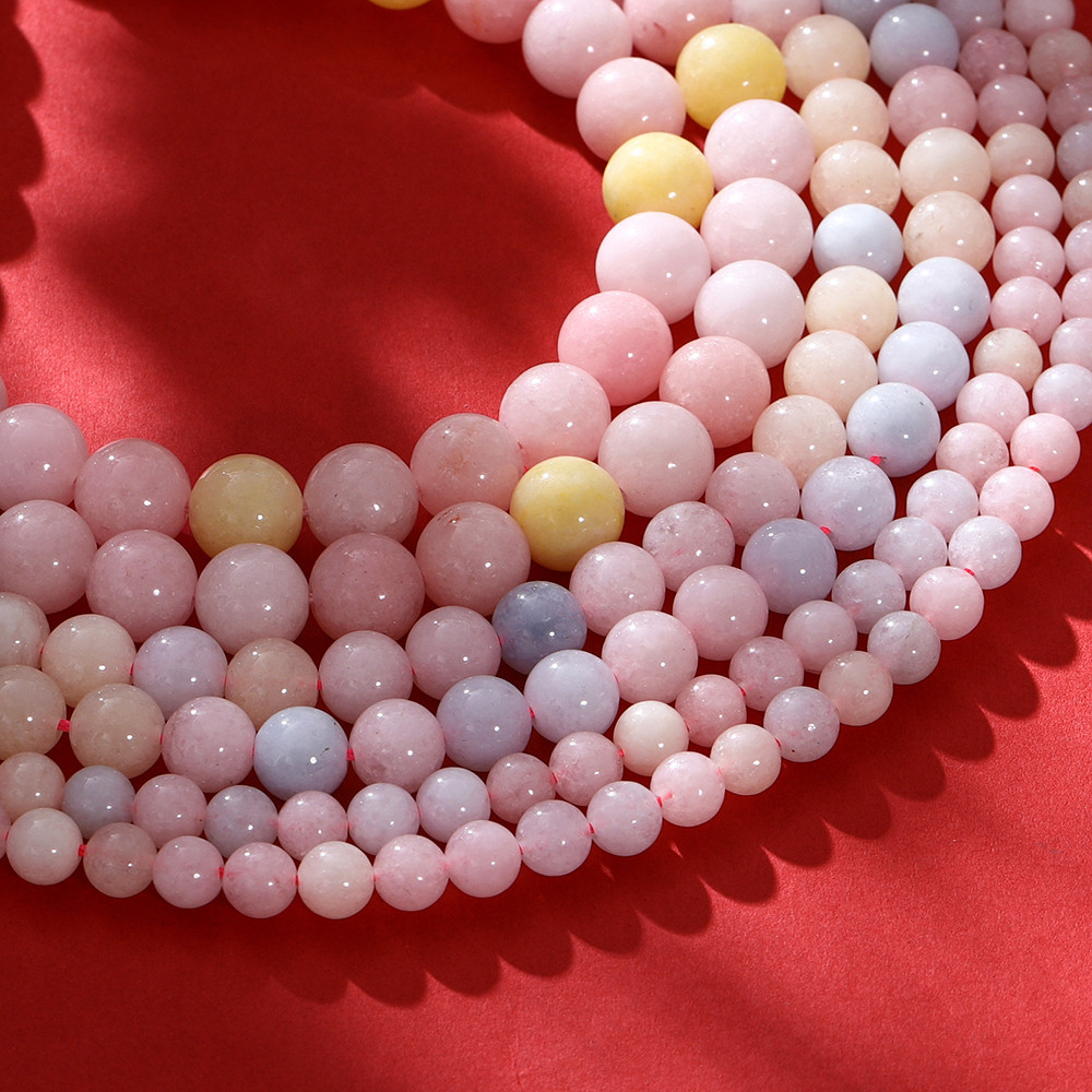 St.kunkka 37-63 ชิ้นสีชมพูลูกปัดหินธรรมชาติ 6-10 มิลลิเมตร Macaron สีหินลูกปัดสําหรับ DIY สร้อยข้อมื