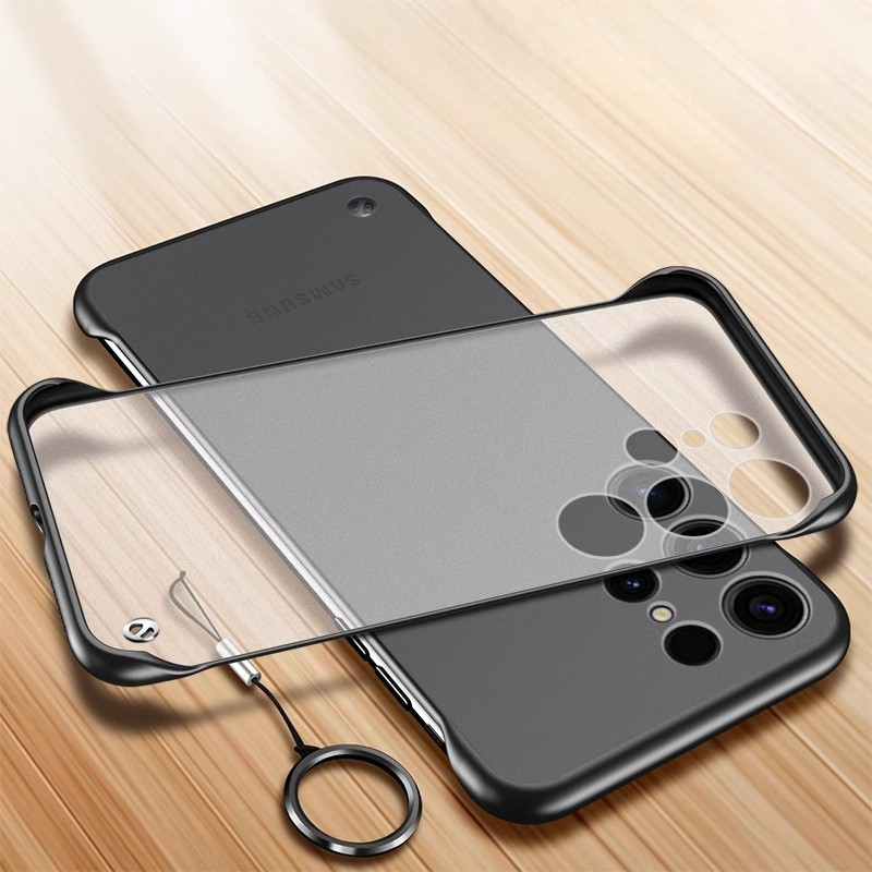 สําหรับ Samsung S25 Ultra Plus Slim Frameless Matte Hard PC เคสโทรศัพท์โปร่งแสงสําหรับ Galaxy S25 + S 25 Plus S24 พร้อมฝาครอบแหวน