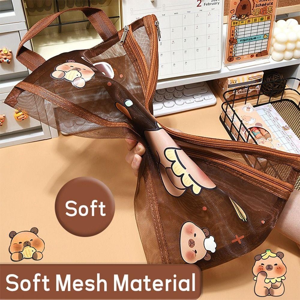 SIBAO Capybara Bag กระเป๋าตาข่าย A4/A5/A6 สีน้ำตาลเข้ม 2 ชั้น ความจุใหญ่ พกพาสะดวก ของขวัญนักเรียน สำนักงาน โรงเรียน - รูปที่ 5